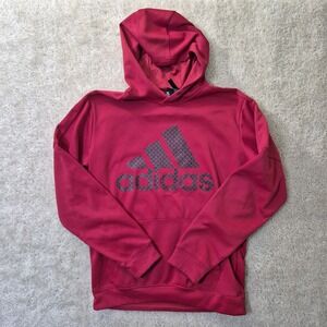 Adidas Climawarm Hoodie Mens Medium Sweatshirt Red Lined Outdoor Athleisure Logo